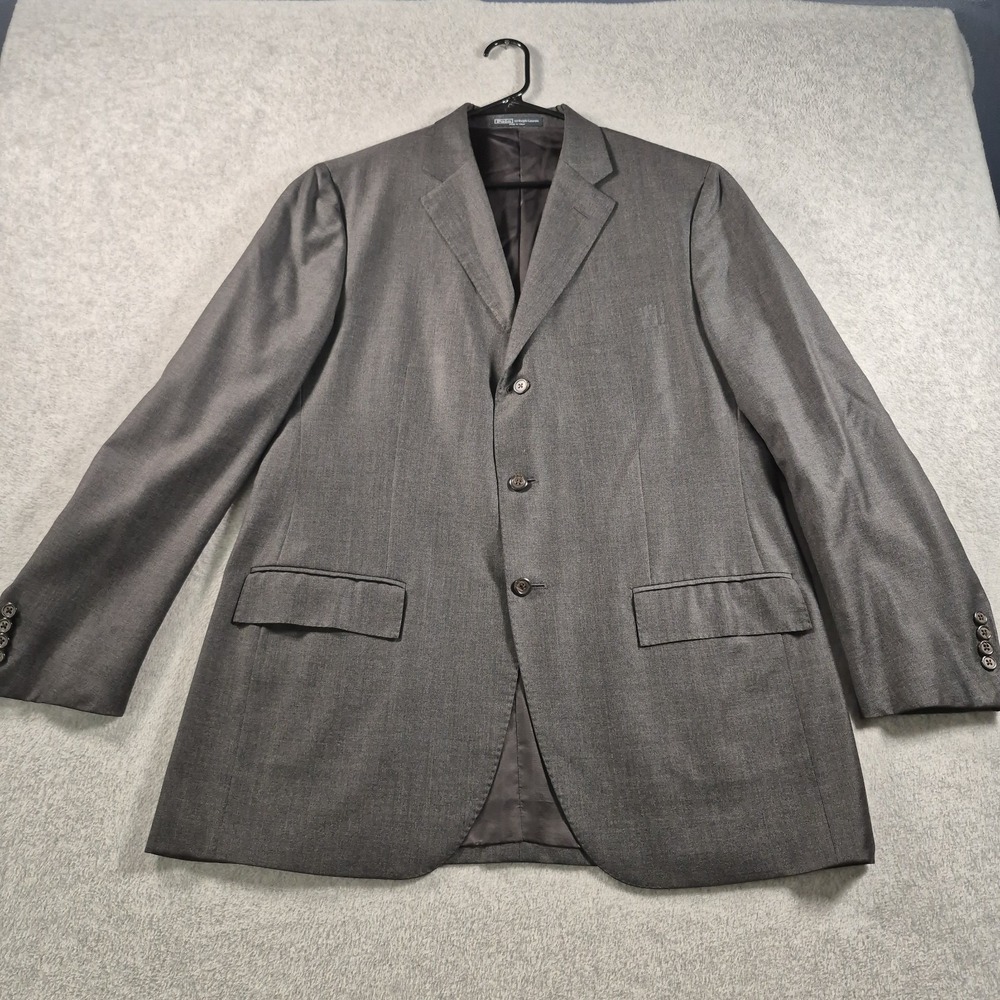 Polo Ralph Lauren Jacket Mens 44L Gray Sports Coat Blue Label Blazer 100% Wool